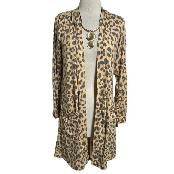 Simply Southern collection S\M cheetah leopard print‎ lightweight open cardigan - Picture 3 of 7